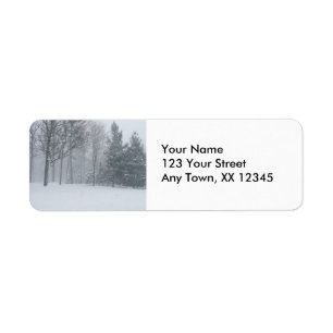 Snowy Winter , Snow on Trees In The Woods Scene Return Address Label