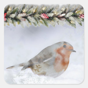 Snowy Winter Snow Robin Christmas Square Sticker