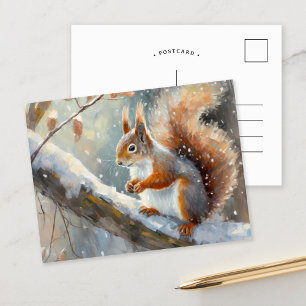 Snowy Winter Squirrel Modern Art Postcard