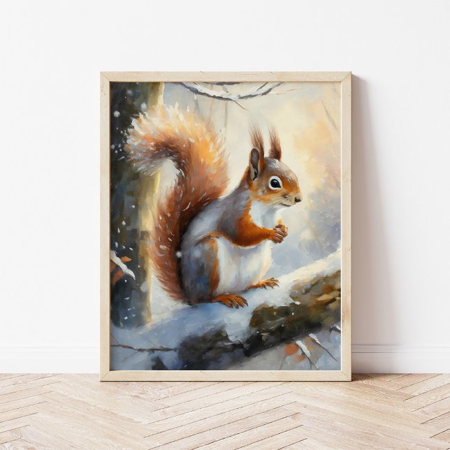 Snowy Winter Squirrel Modern Art Poster (Creator Uploaded)
