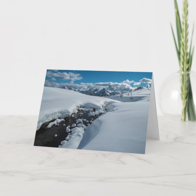 Snowy winter stream holiday card (Front)