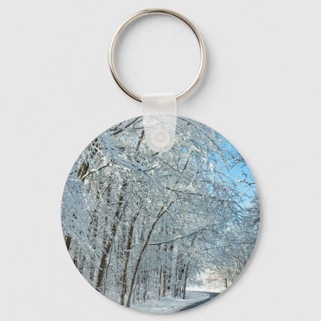 Snowy Winter Trees Key Ring (Front)