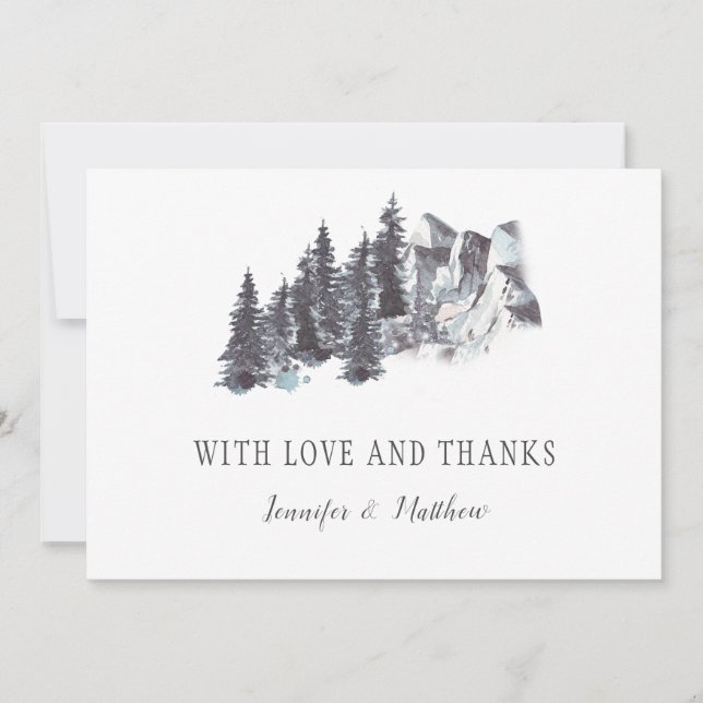 Snowy Winter Trees Mountains Snow Wedding | Thank You Card (Front)