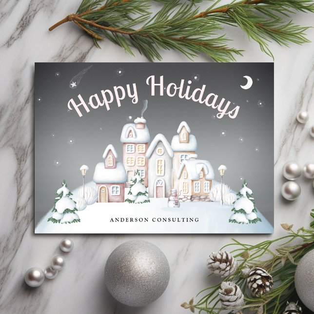 Snowy Winter Village Happy Holidays Holiday Card (Creator Uploaded)