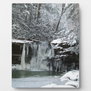 Snowy Winter Waterfall Plaque