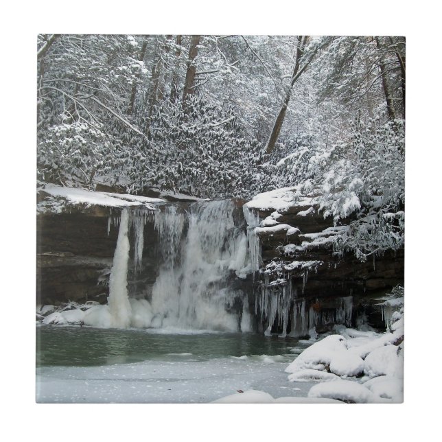 Snowy Winter Waterfall Tile (Front)