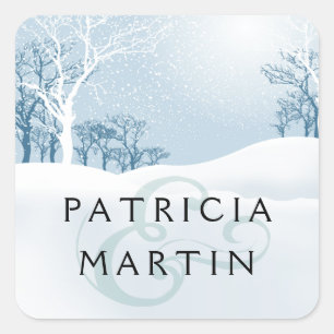 Snowy Winter Wedding - ice blue Square Sticker