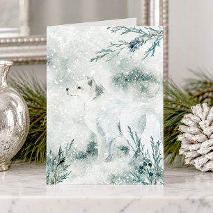 Snowy Winter White Arctic Fox Holiday Card