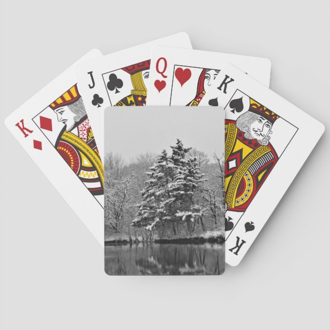 Snowy Winter Wonderland, Black and White Landscape Playing Cards (Back)