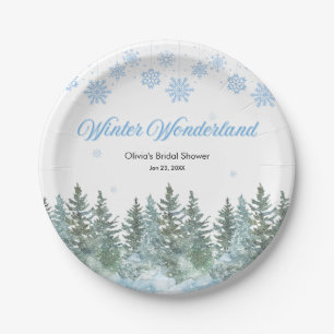Snowy Winter Wonderland Snowflakes Bridal Shower Paper Plate
