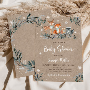 Snowy Winter Woodland Animal Baby Shower Invitation
