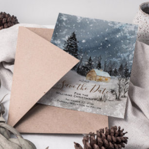 Snowy Winter Woodland Christmas Save the Date
