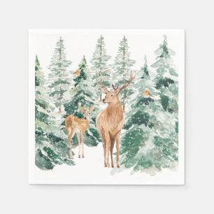 Snowy Winter Woodland Deer Christmas Napkin