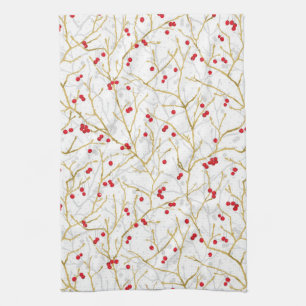 Snowy Winterberries Christmas Coordinating Tea Towel