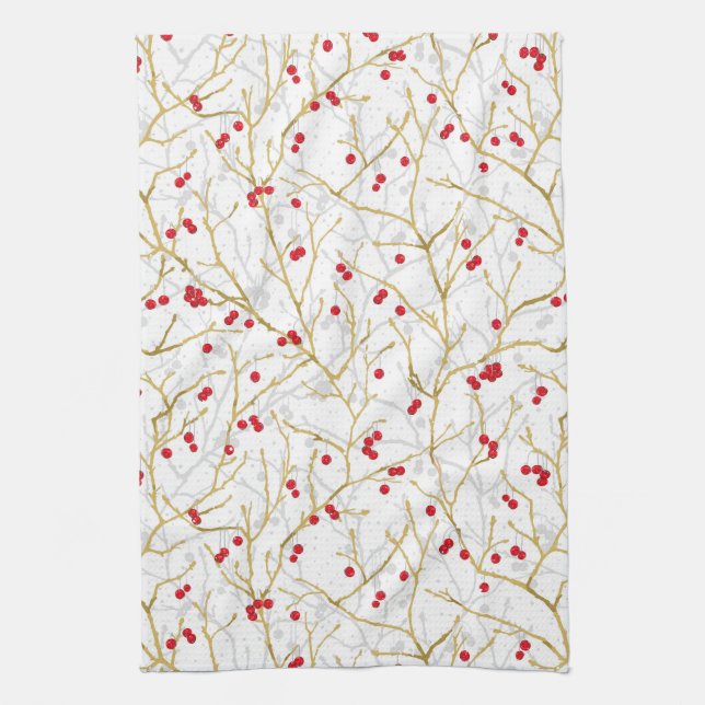 Snowy Winterberries Christmas Coordinating Tea Towel (Vertical)