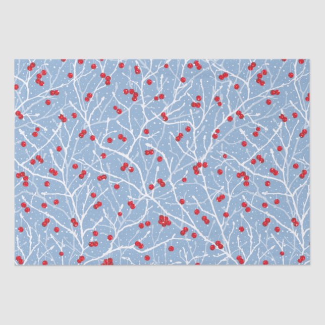 Snowy Winterberries Christmas  Tissue Paper (Front)