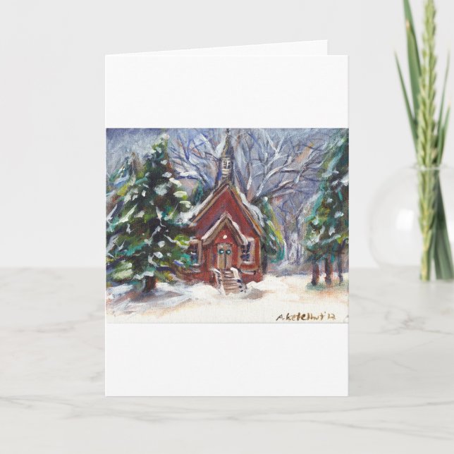 Snowy Wintry country church christmas scene Holiday Card (Front)