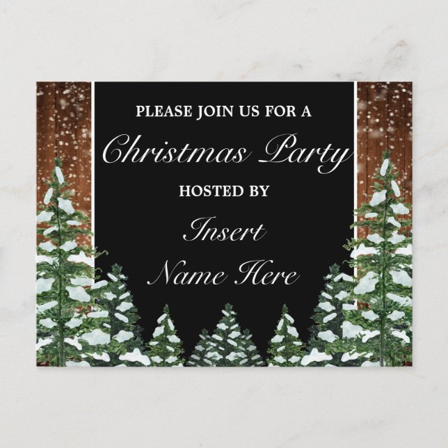 Snowy Wood Christmas Party Invitation Postcard (Front)
