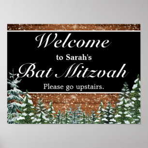 Snowy Wood & Forest Bar Bat Mitzvah Welcome Sign