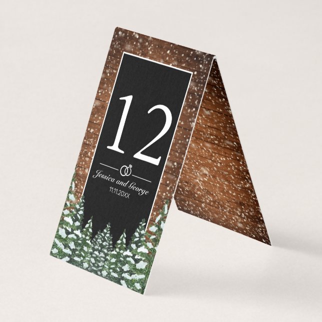 Snowy Wood & Forest Black Pine Table Number Card (Front)
