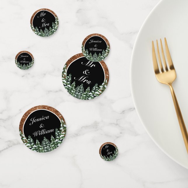 Snowy Wood & Forest Black Wedding Confetti (Group)