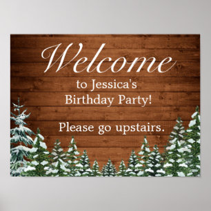 Snowy Wood & Forest Country Birthday Welcome Sign