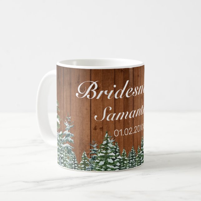 Snowy Wood & Forest Country Bridesmaid Wedding Coffee Mug (Front Left)
