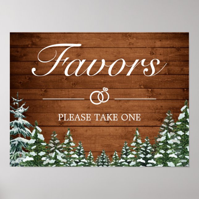 Snowy Wood & Forest Country Favors Wedding Sign (Front)