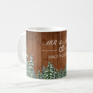 Snowy Wood & Forest Country Mr and Mrs Anniversary Coffee Mug