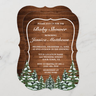 Snowy Wood & Forest Country Pine Baby Shower Invitation