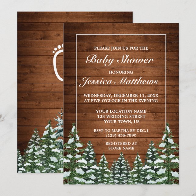 Snowy Wood & Forest Country Pine Baby Shower Invitation (Front/Back)
