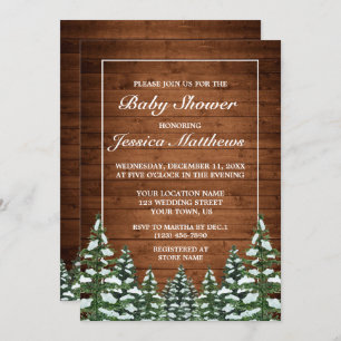 Snowy Wood & Forest Country Pine Baby Shower Invitation