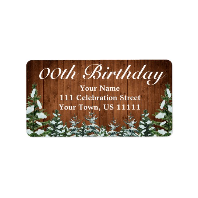 Snowy Wood & Forest Country Pine Birthday Address Label (Front)