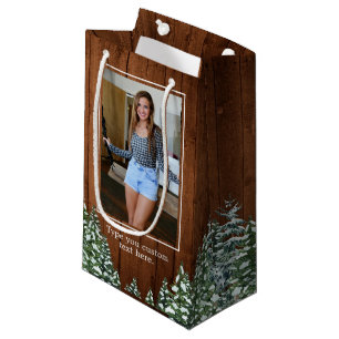 Snowy Wood & Forest Country Pine Birthday Photo Small Gift Bag