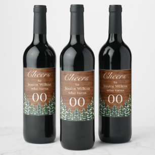 Snowy Wood & Forest Country Pine Birthday Wine Label