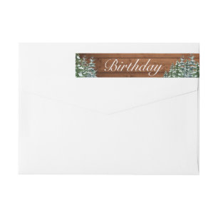 Snowy Wood & Forest Country Pine Birthday Wrap Around Label