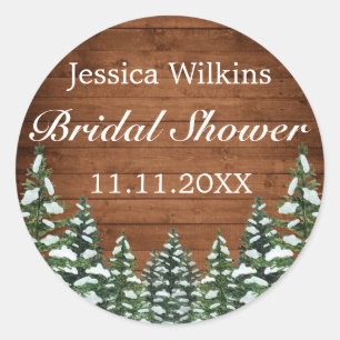 Snowy Wood & Forest Country Pine Bridal Shower Classic Round Sticker
