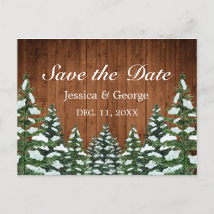 Snowy Wood & Forest Country Pine Wedding Announcement Postcard