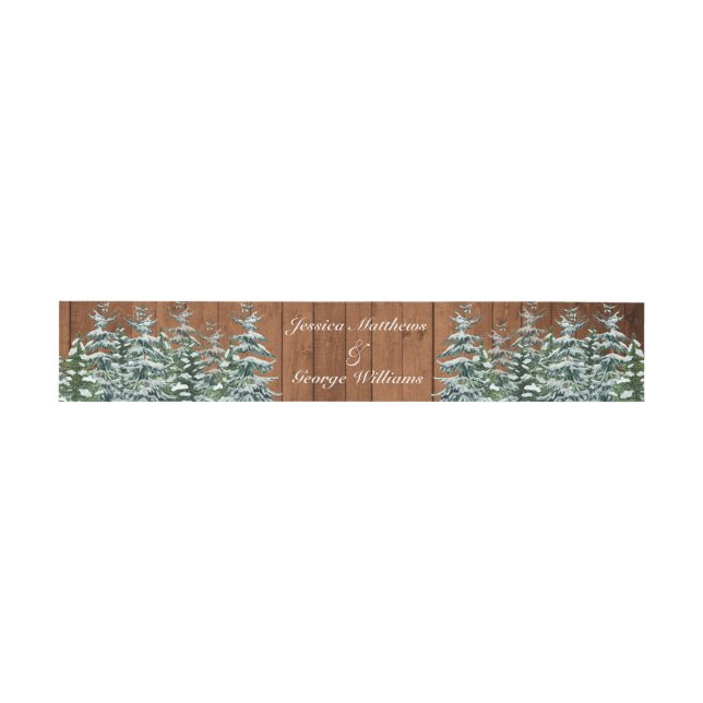 Snowy Wood & Forest Country Pine Wedding Invitation Belly Band (Flat)