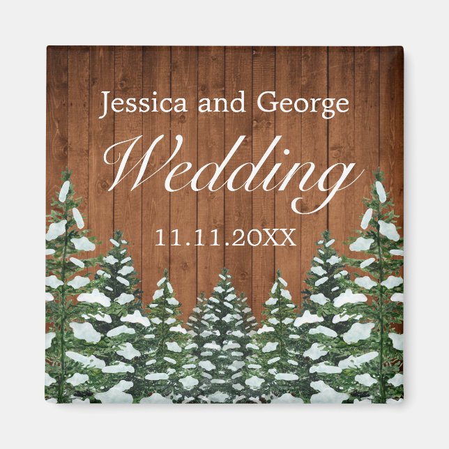 Snowy Wood & Forest Country Pine Wedding Magnet (Front)