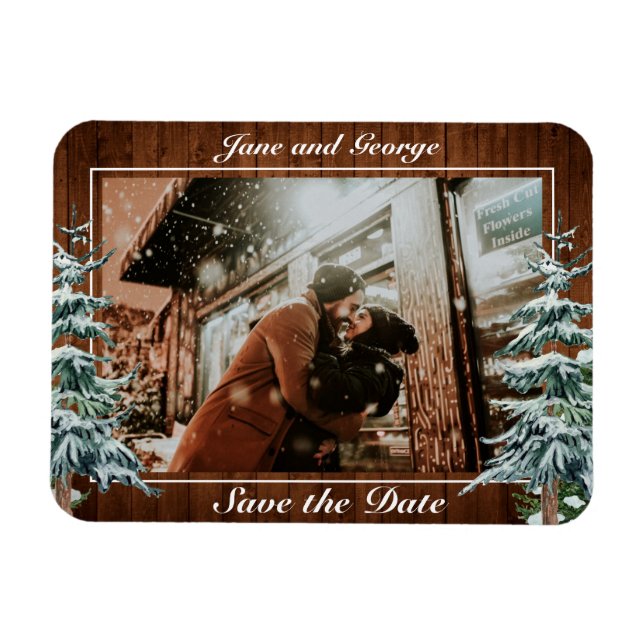 Snowy Wood & Forest Country Pine Wedding Magnet (Horizontal)