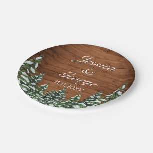 Snowy Wood & Forest Country Pine Wedding Paper Plate