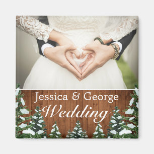 Snowy Wood & Forest Country Pine Wedding Photo Magnet