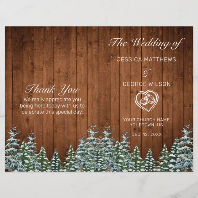 Snowy Wood & Forest Country Pine Wedding Program (Front)