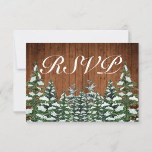 Snowy Wood & Forest Country Pine Wedding RSVP Card