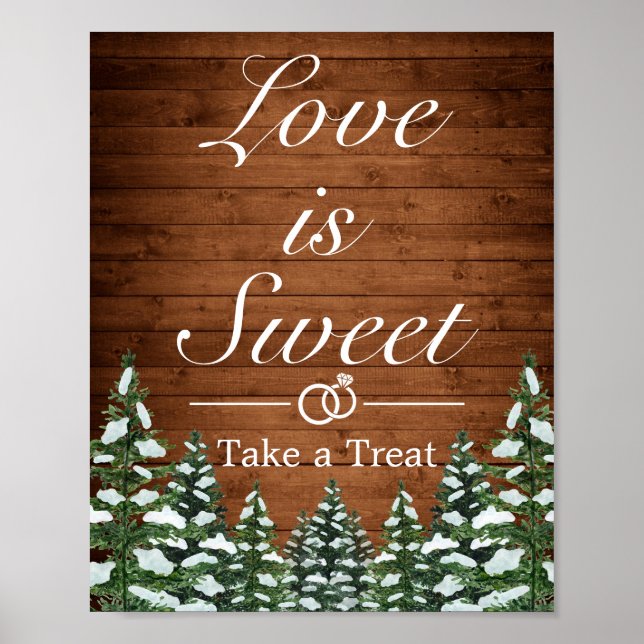 Snowy Wood & Forest Country Wedding Favor Sign (Front)