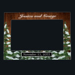 Snowy Wood & Forest Country Wedding Magnetic Frame<br><div class="desc">Wedding photo frame. Rustic brown wood,  snowing background and snowy forest. Cosy vintage country style. More items are available in this style in our store. You can edit the design further,  change colours,  fonts and add extra text by clicking "customise further" link.</div>