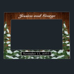 Snowy Wood & Forest Country Wedding Magnetic Frame<br><div class="desc">Wedding photo frame. Rustic brown wood,  snowing background and snowy forest. Cosy vintage country style. More items are available in this style in our store. You can edit the design further,  change colours,  fonts and add extra text by clicking "customise further" link.</div>