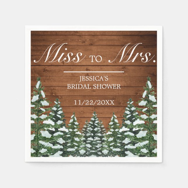 Snowy Wood & Forest Pine Bridal Shower Ms to Mrs Napkin (Front)