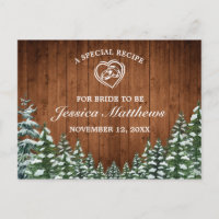 Snowy Wood & Forest Pine Bridal Shower Recipe Card